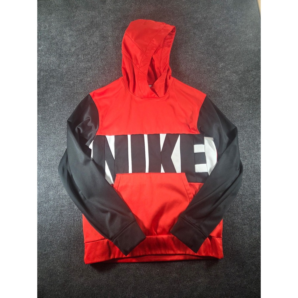 Nike Therma-FIT Hoodie Red Black Graphic Logo Pullover Mens Small